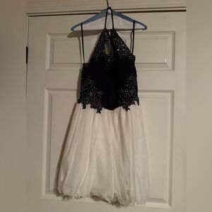 Elegant Navy and White Halter Dress